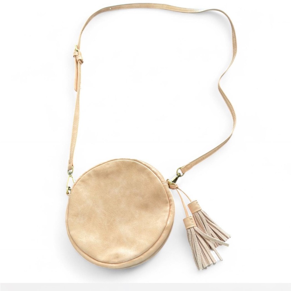 Anthropologie Women's Beige Round Crossbody Bag with Tassel